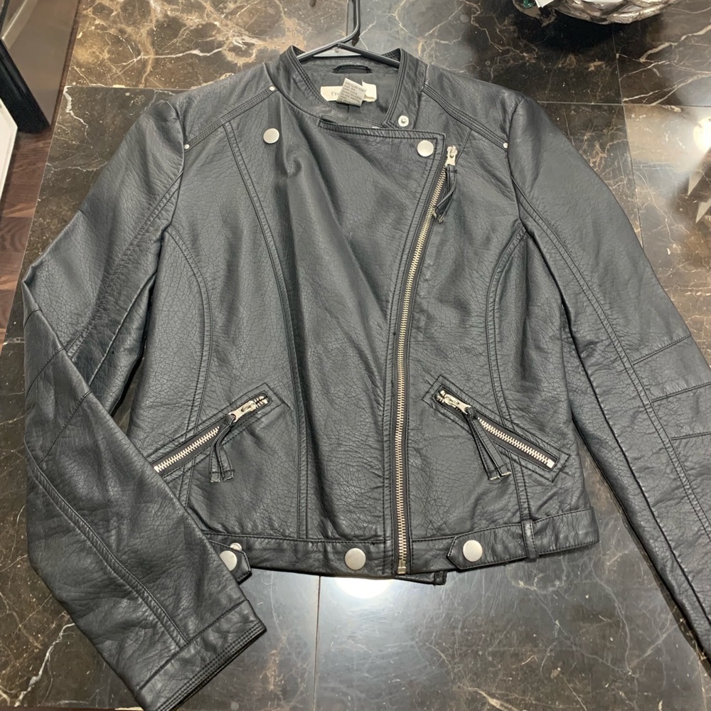 Women’s black leather moto jacket